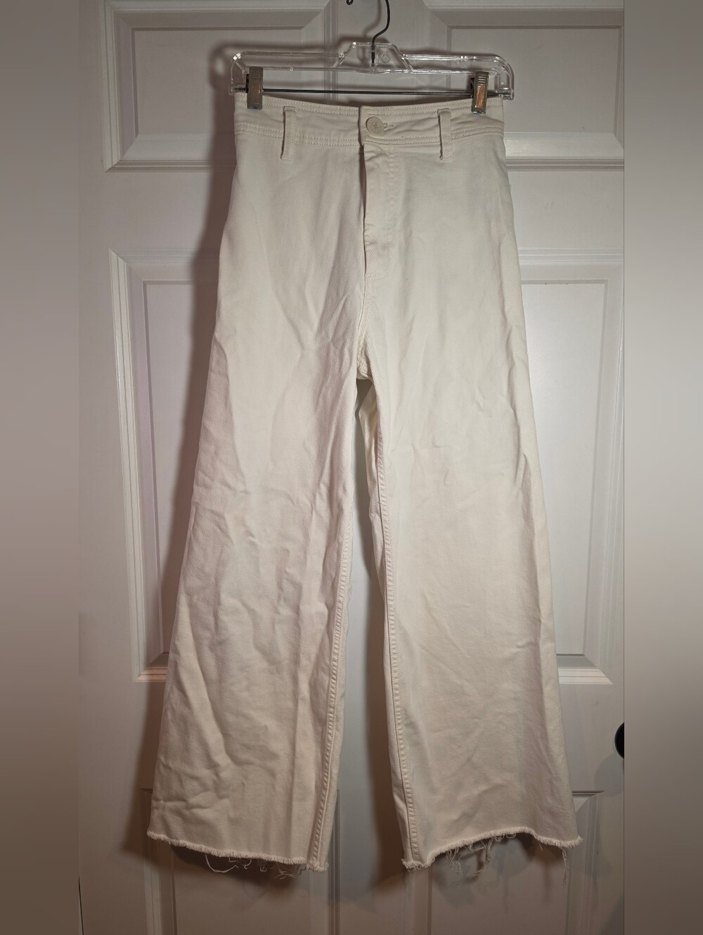 Zara White High Waisted Wide Leg Jeans Raw Hem Size 4